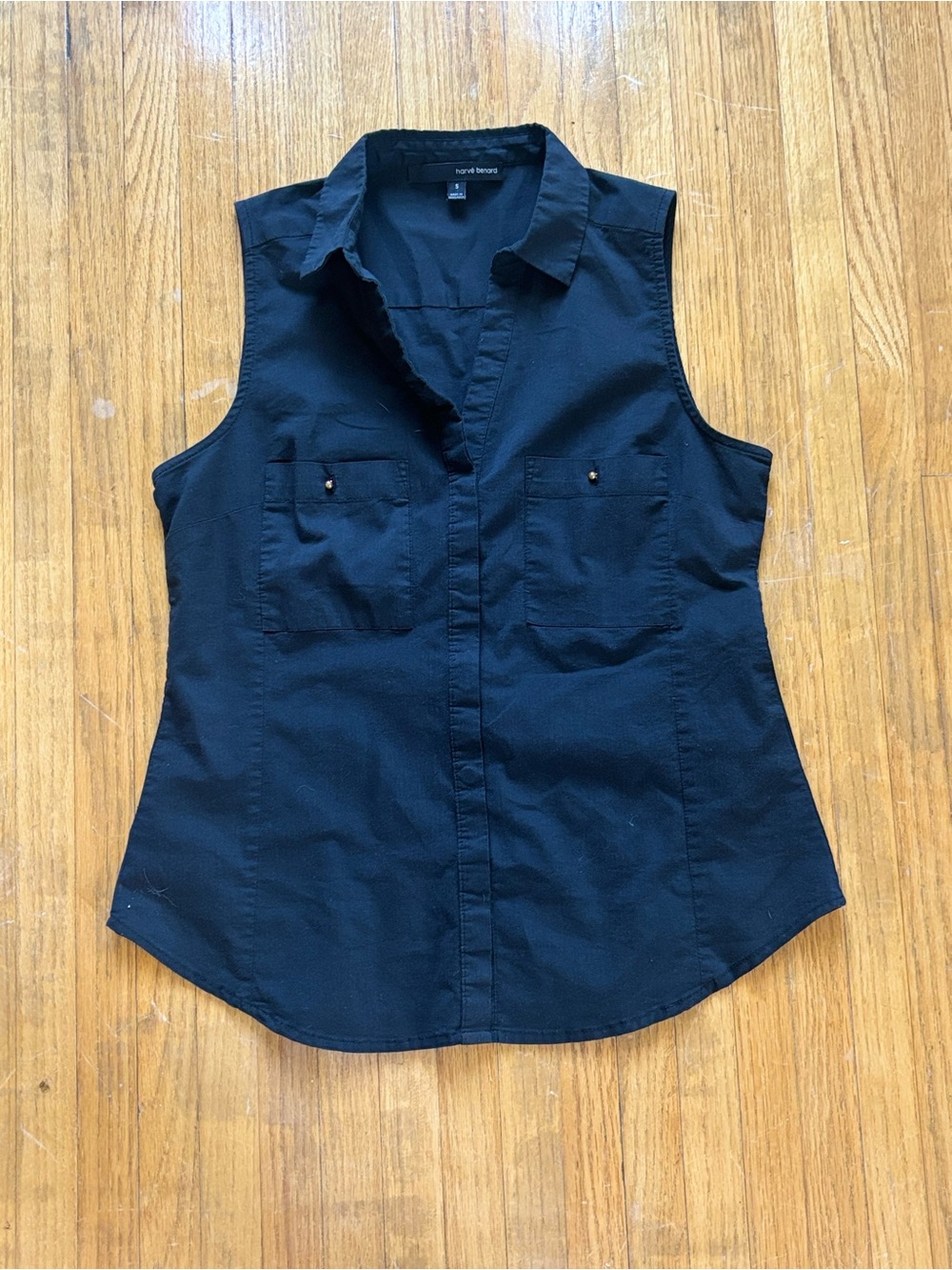 Vintage Black Sleeveless Button-Front Collared Top